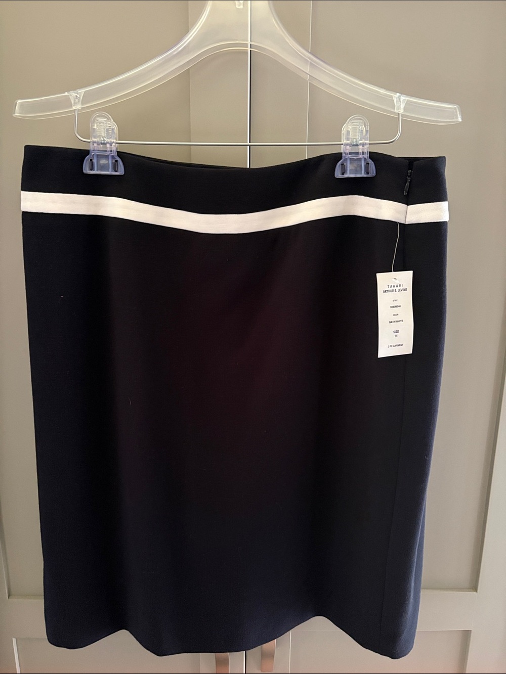 Tahari Black Pencil Skirt with White Waistband